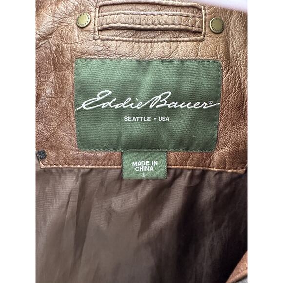 Eddie Bauer Mens Bomber Jacket Size Large Brown Genuine Lamb Leather Zip Up VTG - Picture 7 of 15